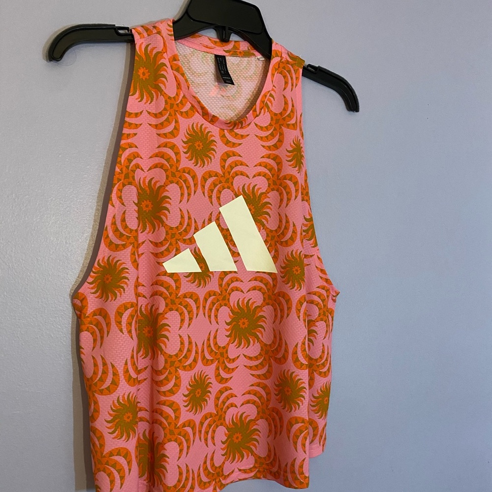 Adidas Women's Vibrant Pink and Orange Muscle Tee